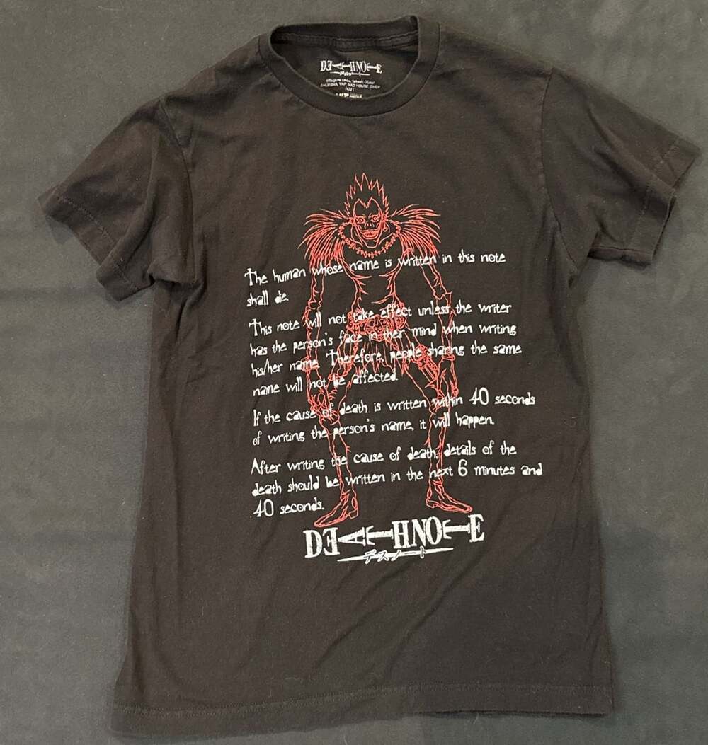 Death Note Ryuk Rules T-Shirt Size M Black Anime Graphic Tee